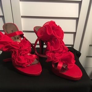Red Satin 3bow, platform 3inc heel